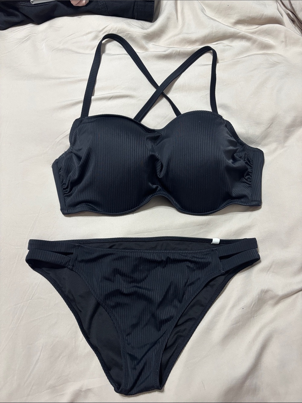 Shade & Shore Black Ribbed Convertible Bikini Set - Picture 1 of 1